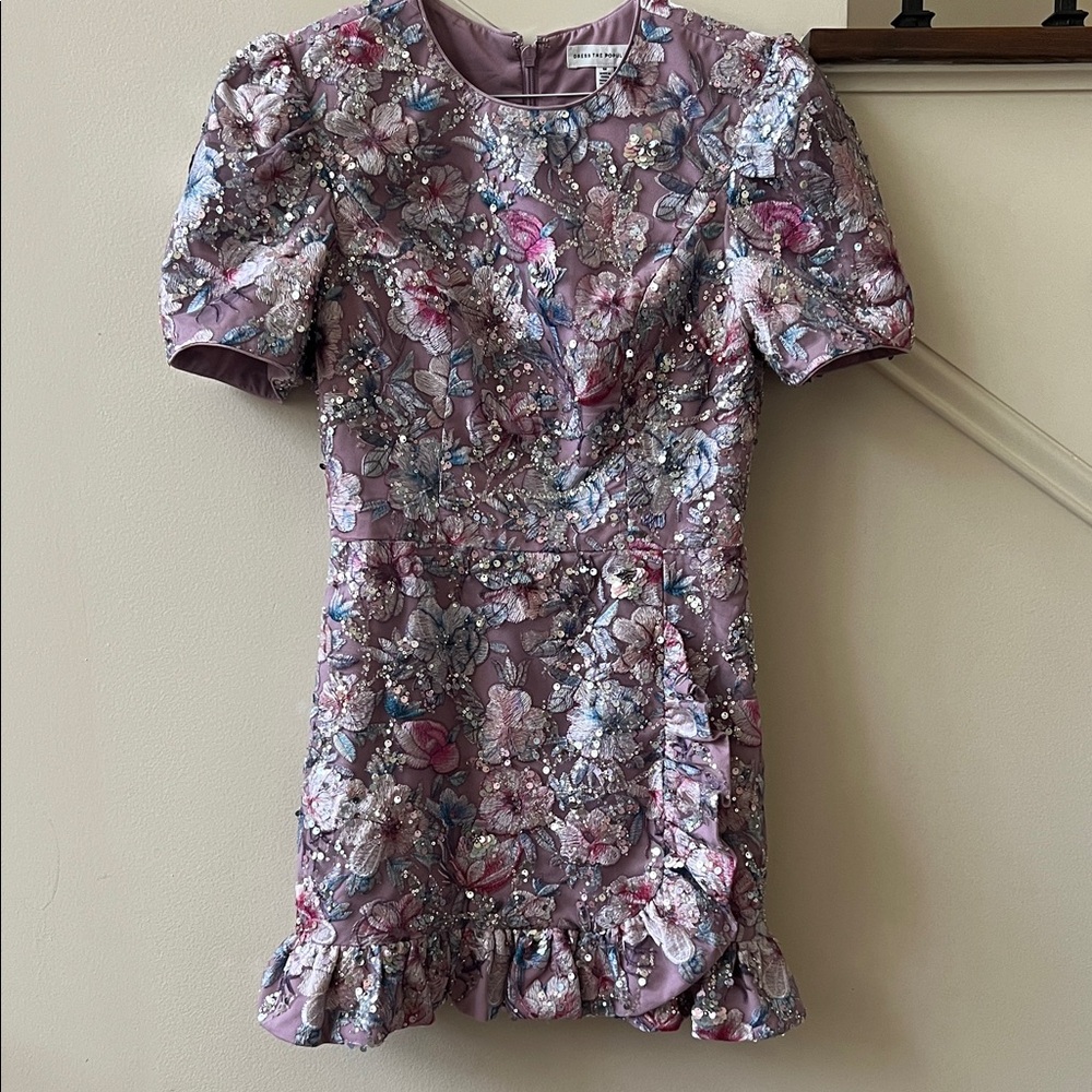 Dress the Population Brittany Sequin Floral Embroidery Cocktail Minidress Med